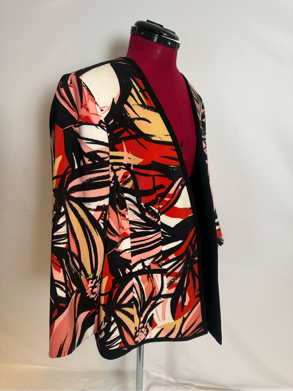 Kasper Open-Front Jacket Women Size 18W Multi-Colored Floral Pattern 3/4 Sleeve - Picture 2 of 13